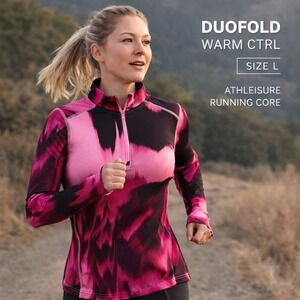Duofold WarmCTRL Champion Women's Pink Black Abstract 1/4 Zip Base Layer Top L